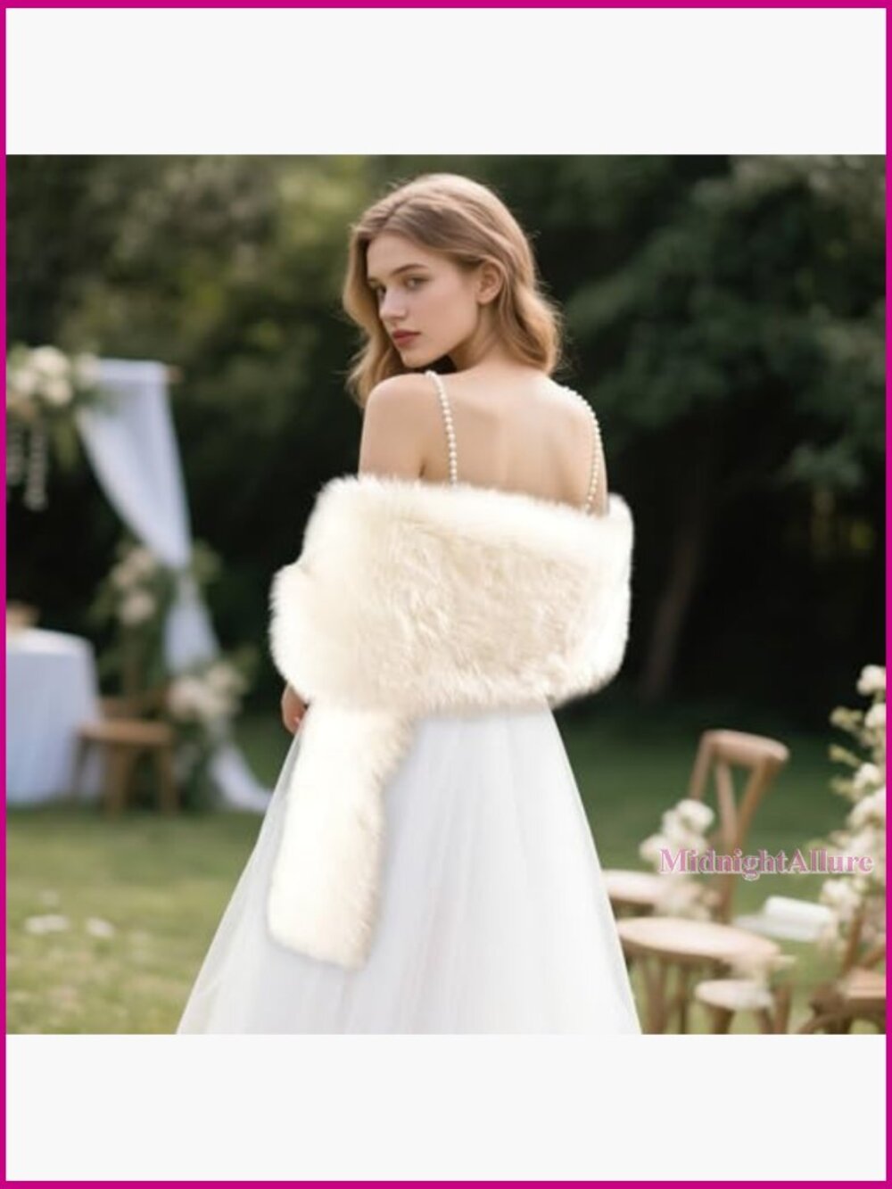Long Faux Fur Shawl Scarf Winter Warm Bridal Wedding Party Festive - Picture 2 of 7